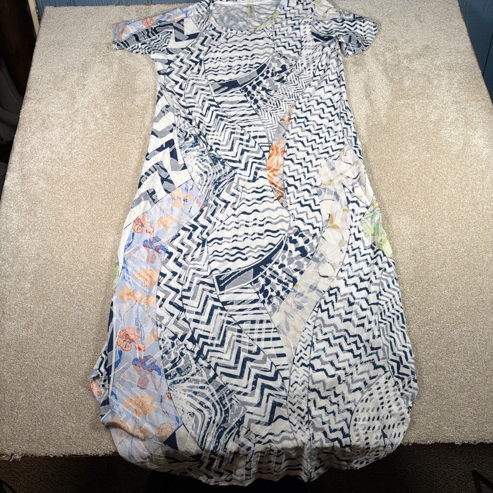 Cubism Los Angeles Abstract Print Long Shift Dress Womens XL Artsy Festival